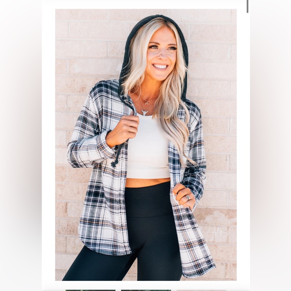 Ruby Claire Boutique Plaid Top with contrast hood